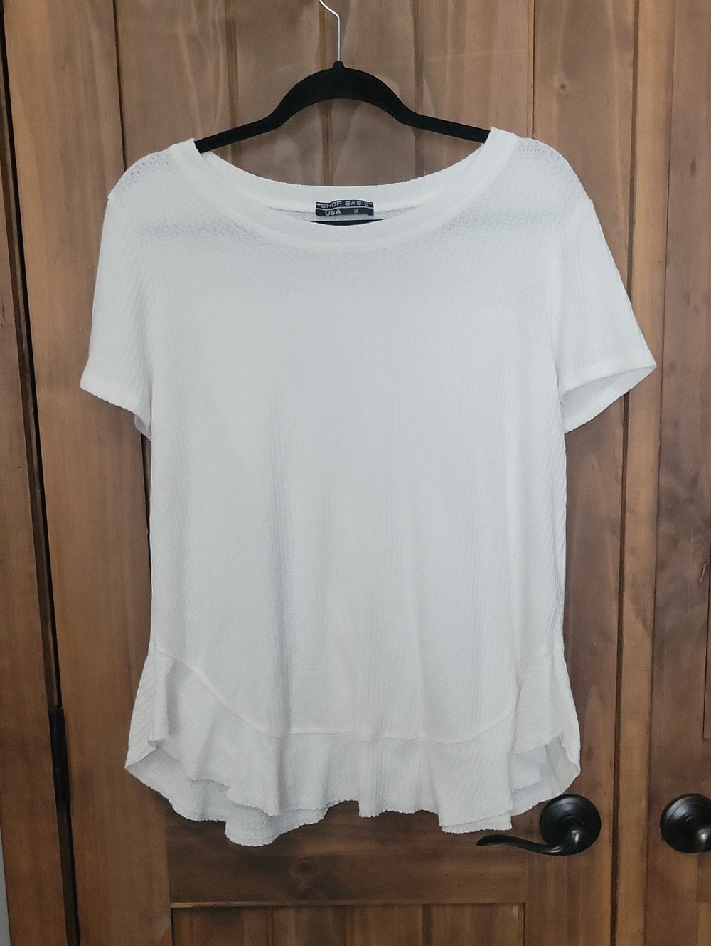White Ruffled Hem Women's Top - , Short Sleeve